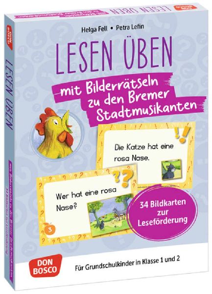 Lesen üben mit Bilderrätseln zu den Bremer Stadtmusikanten. ...