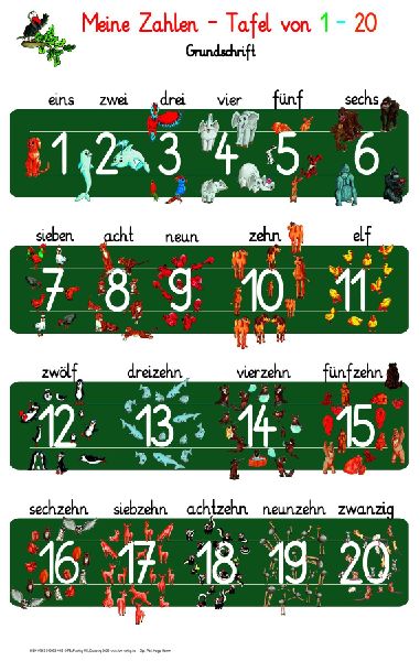 Meine Zahlen-Tafel von 1-20 Grundschrift